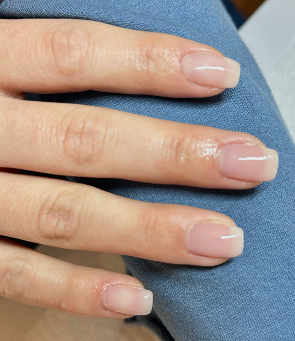 Close up of builder gel nails for online builder gel nail course 